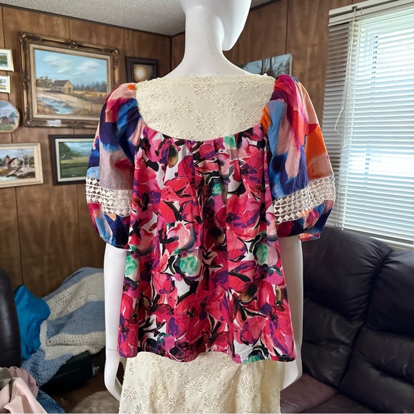 Vibrant Funky Floral Boho Cotton Top - Picture 4 of 8